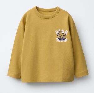 ZARA Kids Yellow Bear Graphic Long Sleeve Tee